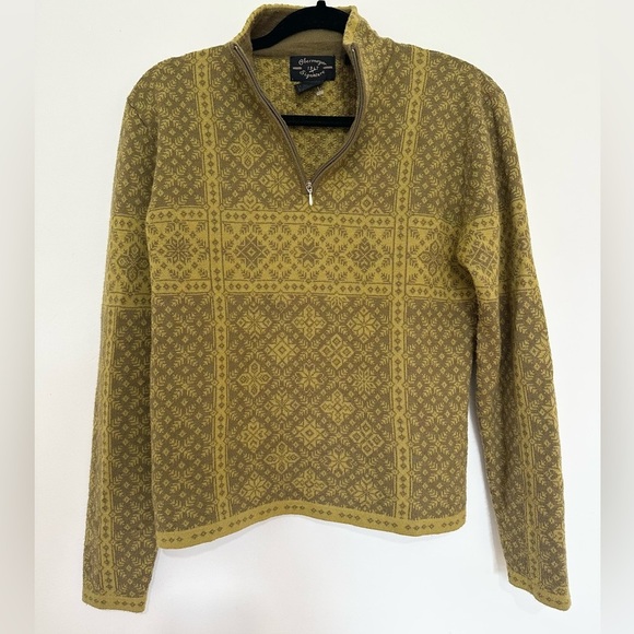Obermeyer Signature Olive Knit 1/4 Zip Sweater Wool Blend  Snowflakes medium - Picture 1 of 4